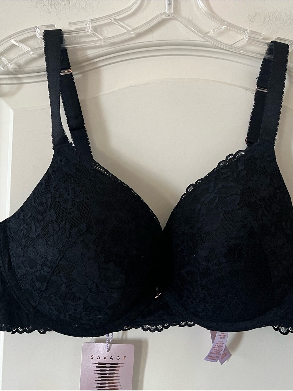 Savage X Fenty Black Lace Padded Bra Underwire with Adjustable Straps Size 40C